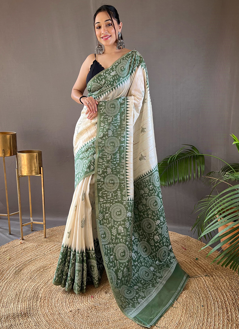 Sophisticated Tussar Silk Multi Colour Digital Print Classic Saree