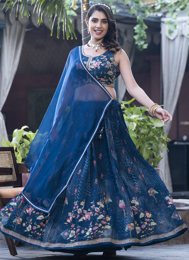 Party Wear Navy Blue Sequin Lehenga Choli For Wedding 2023