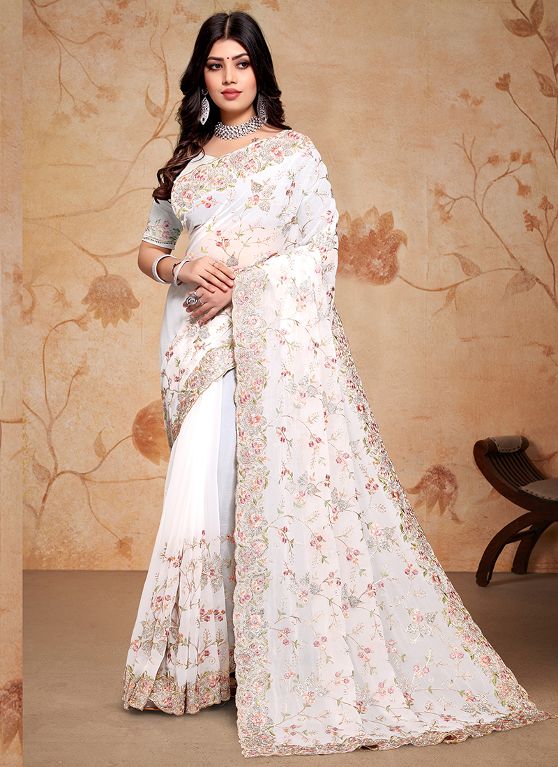 Floral Georgette Wedding Saree