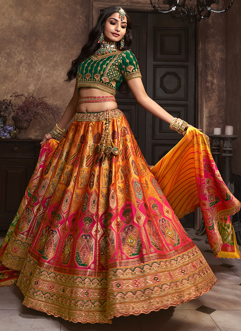 Banarasi silk circular lehenga choli in Mustard colour 10231