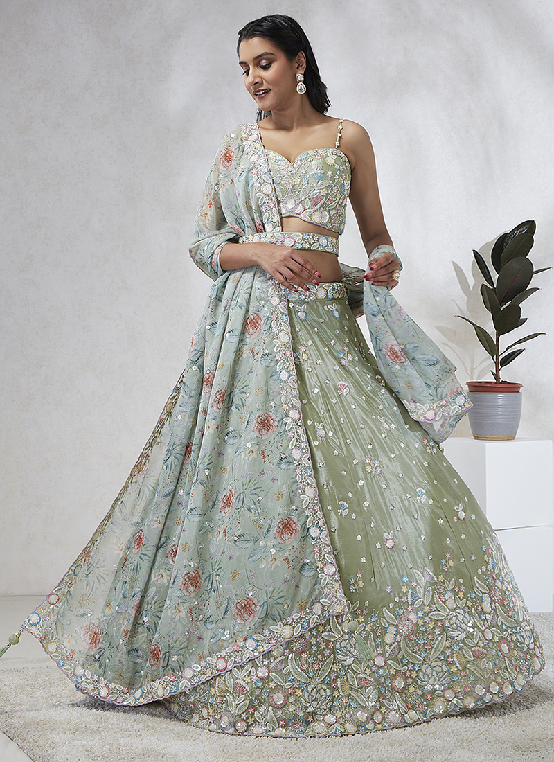 Buy HALFSAREE STUDIO Green Wedding wear Net Lehenga Choli Online at Best  Prices in India - JioMart.