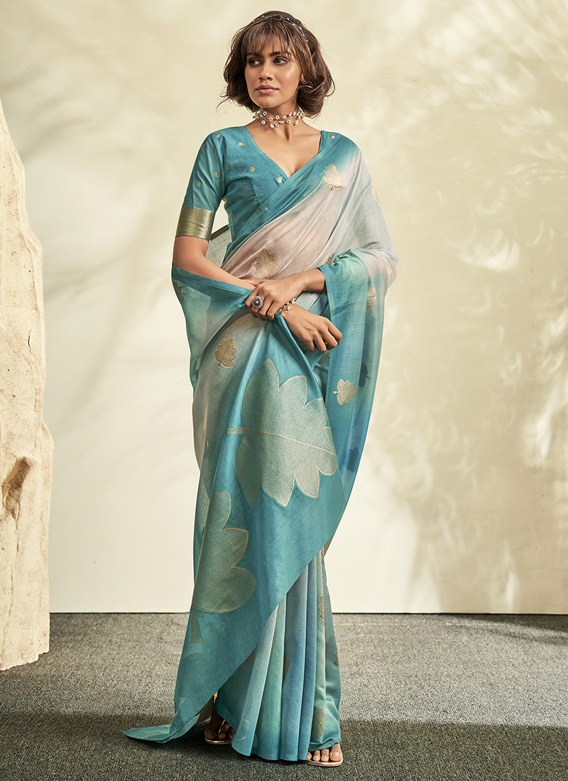 Olive Green Silk Broad Embroidered Border Saree with Tassels