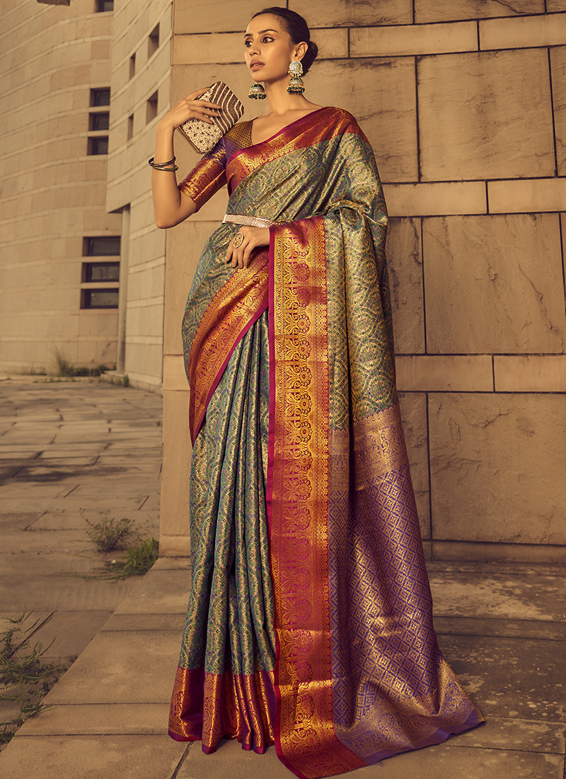 Wedding Green Woven Banarasi Brocade Silk Saree – Zari Banaras