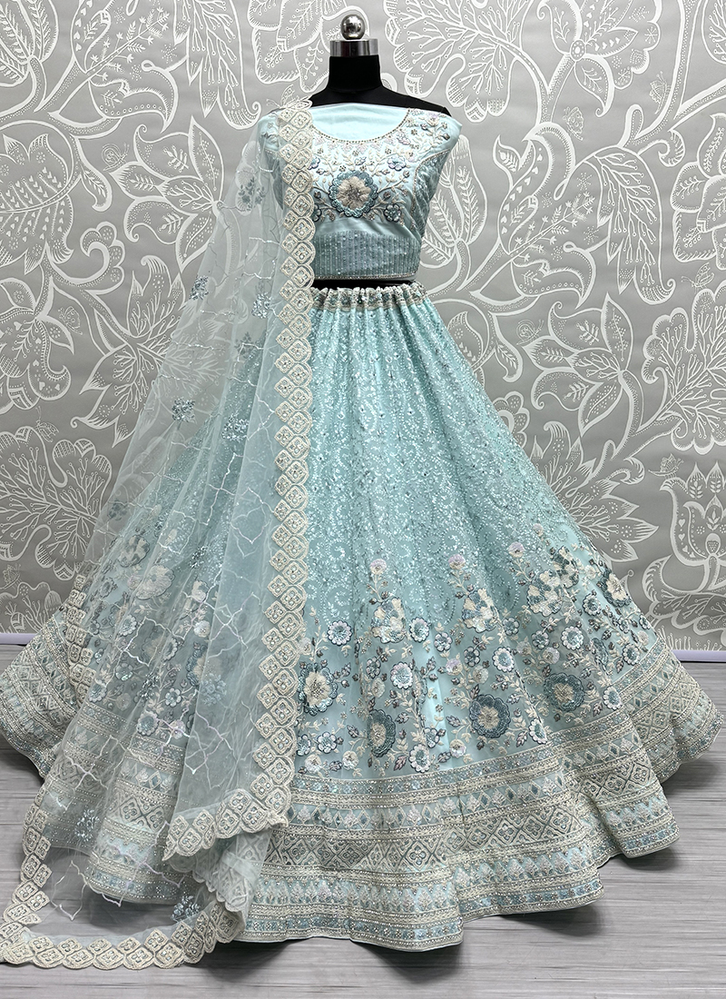 Sky Blue Organza Embroidered Lehenga Set Design by Angad Singh at Pernia's  Pop Up Shop 2024