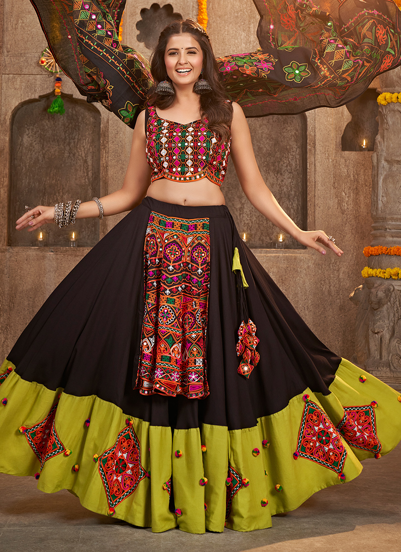 Shop Black Georgette Embroidered and Printed Lehenga Choli Party Wear  Online at Best Price | Cbazaar