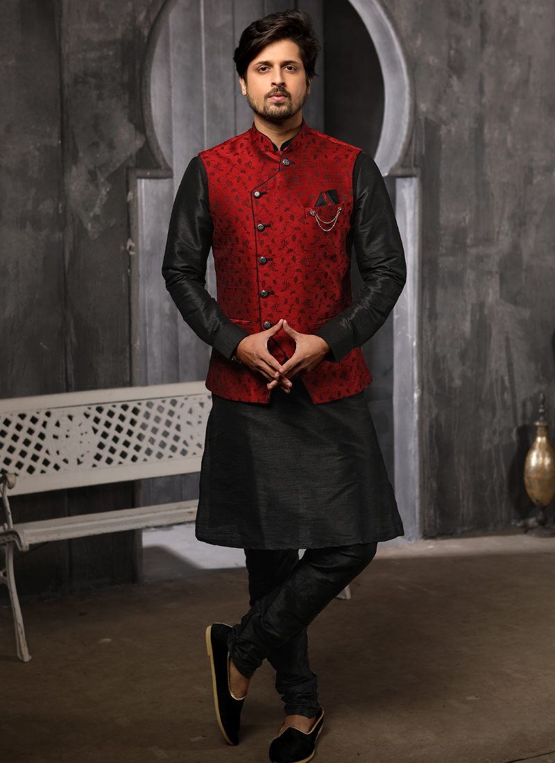 Black Kurta Pajama With Nehru Jacket Online Shopping | Heenastyle