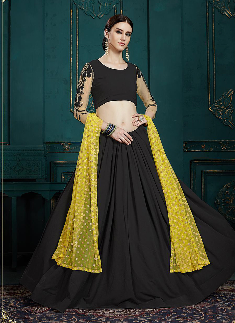 Black Plain Party Readymade Lehenga Choli -