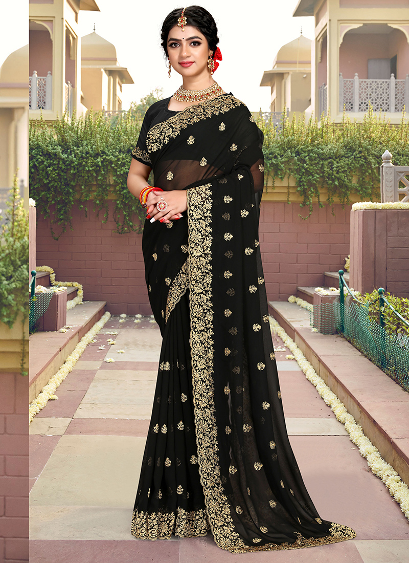 Pure Georgette Banarasi Zari Border Saree for Wome - Aazuri