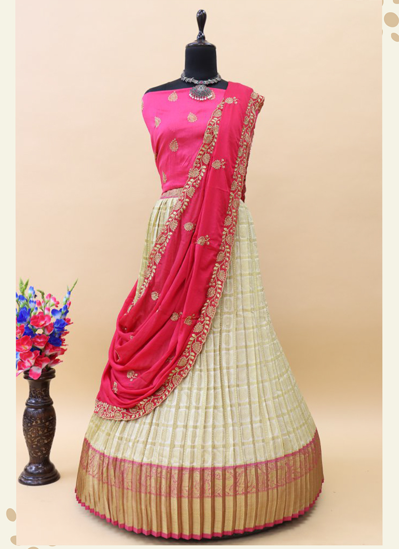 Pink Lehenga Set with Green Beads – Anjul Bhandari