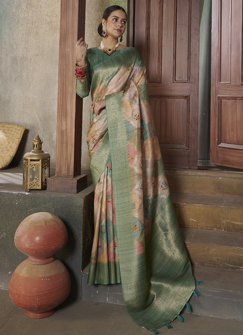 Amazon.com: WoodenTant Women's Soft Cotton Silk Dhakai Jamdani Saree Beige  & Green without blouse piece : Clothing, Shoes & Jewelry