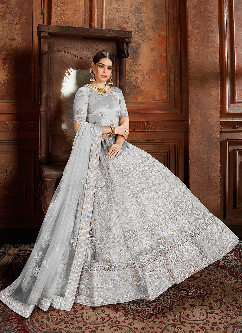Silver Grey Lehenga Gown for Pakistani Bridal Wear | Indian bridal dress,  Bridal wear, Pakistani bridal wear