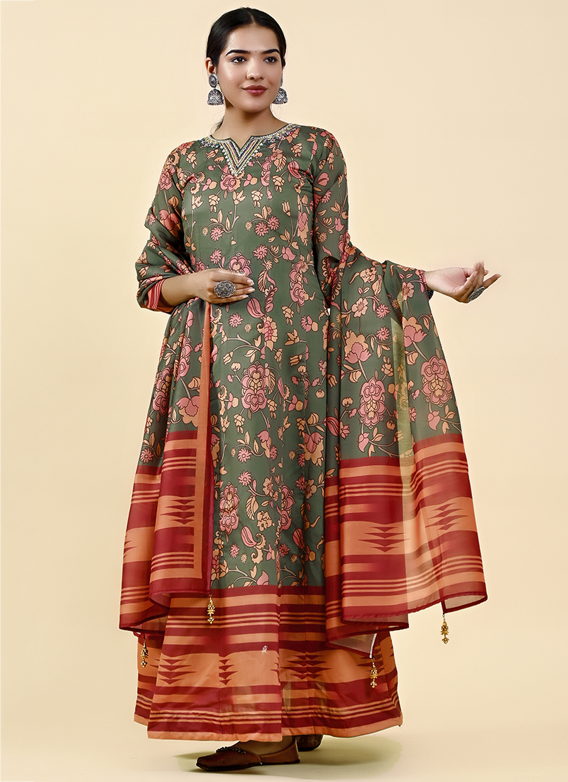 Brown Chanderi Silk Gown dress for Wedding - Dress me Royal
