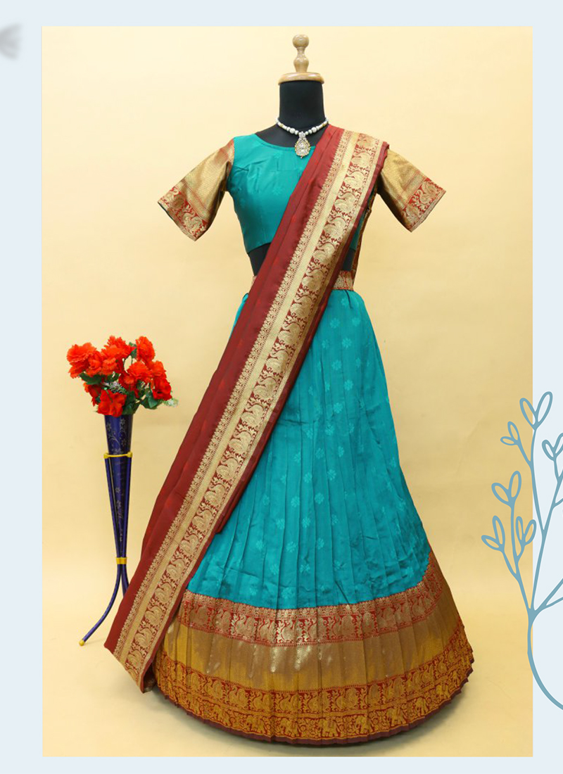 Kanchipuram half saree designs/ pattu half saree designs/ Lehenga style  saree design - YouTube