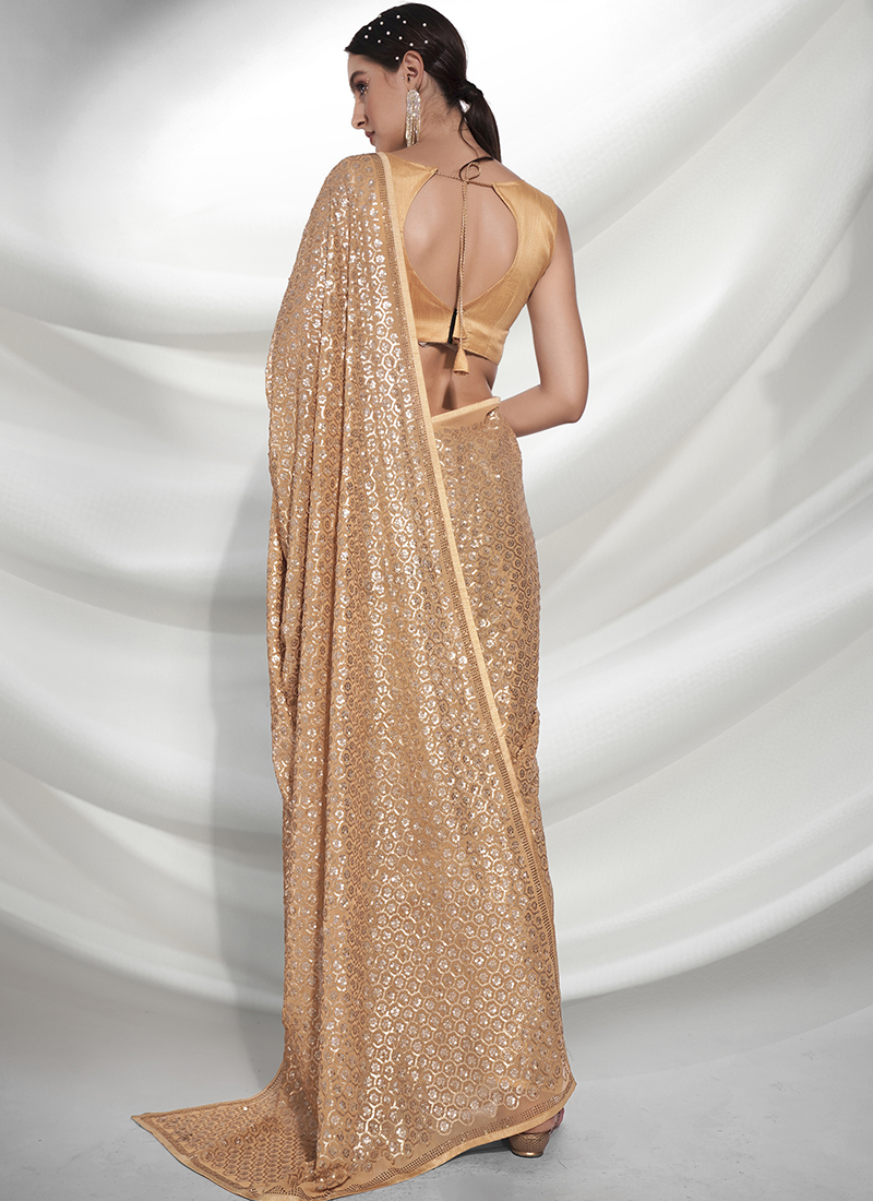 Sky blue plain georgette saree in golden blouse-SR8119 | Indian attire,  Saree designs, Indian fashion