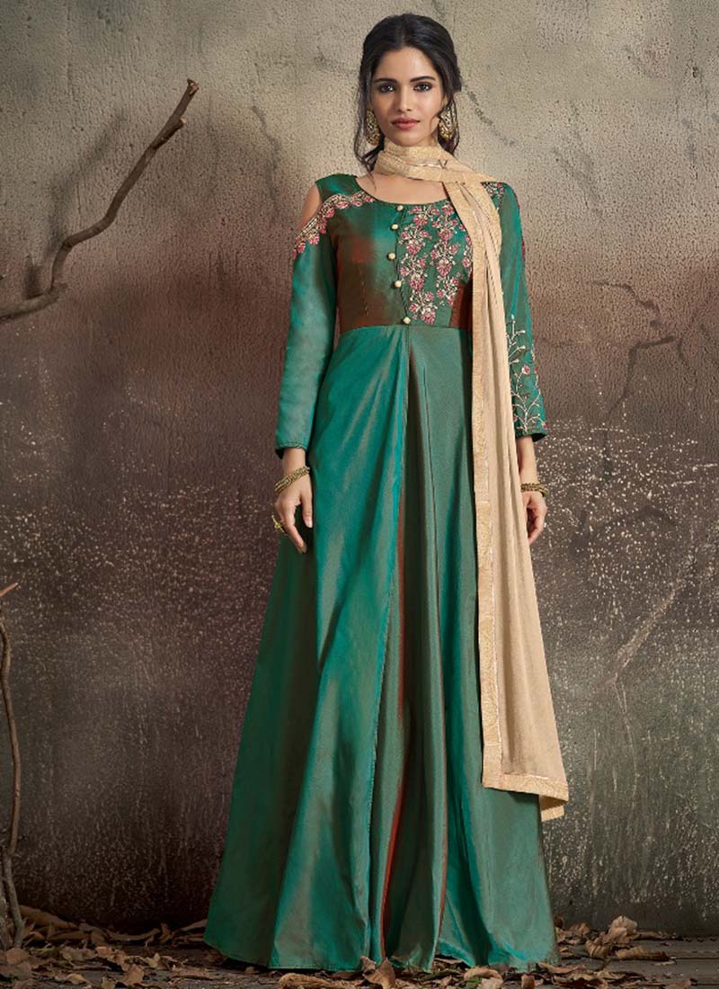 Vamika Fashion Rang Mahal Tapeta Silk With Malai Crape Long Gown Style  Readymade Wedding Wear Kurtis