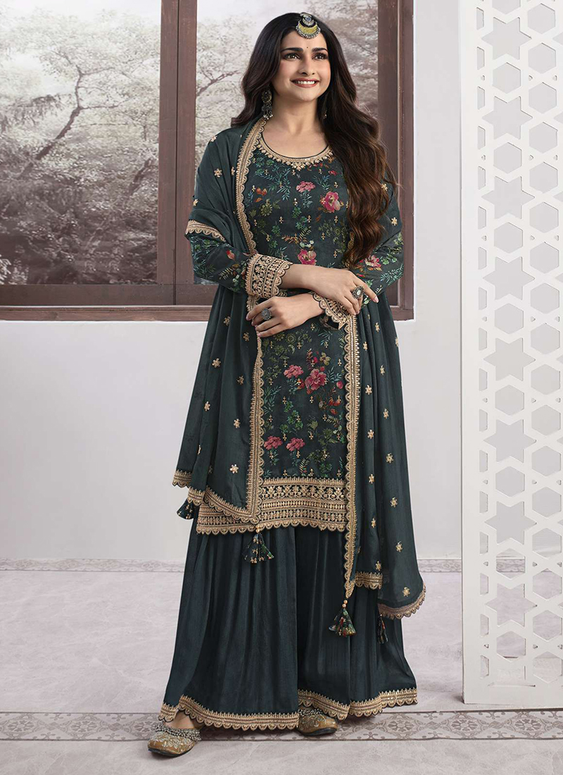 Buy Pista Green Silk Sharara Suit set with Embroidery KALKI Fashion India