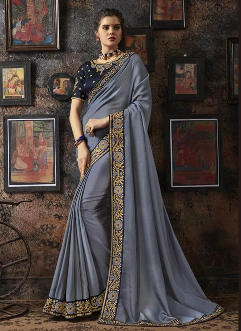 Plain lace outlet saree