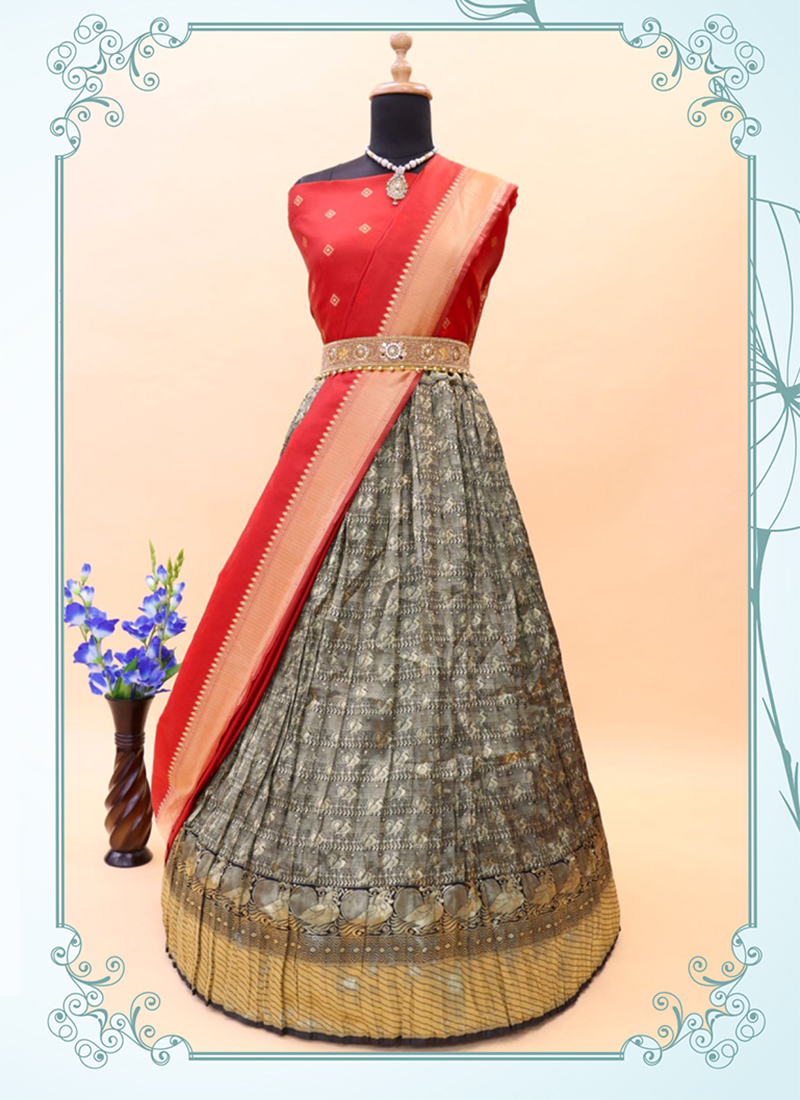 Pure Banarasi silk Zari woven Pattu Lehenga - HALFSAREE STUDIO - 4230535