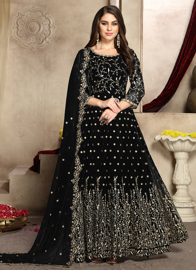 Amazon.com: Indian Premium Silk Embroidery Party Wear Muslim Anarkali Gown  Suit Fancy Eid Diwali Festival Women Trendy Dress 2977 (Black, X-Small) :  Clothing, Shoes & Jewelry