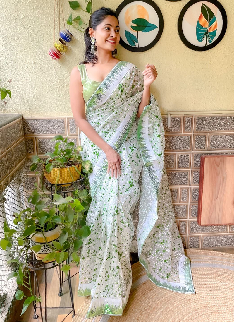 Light green organza festival wear saree 5905