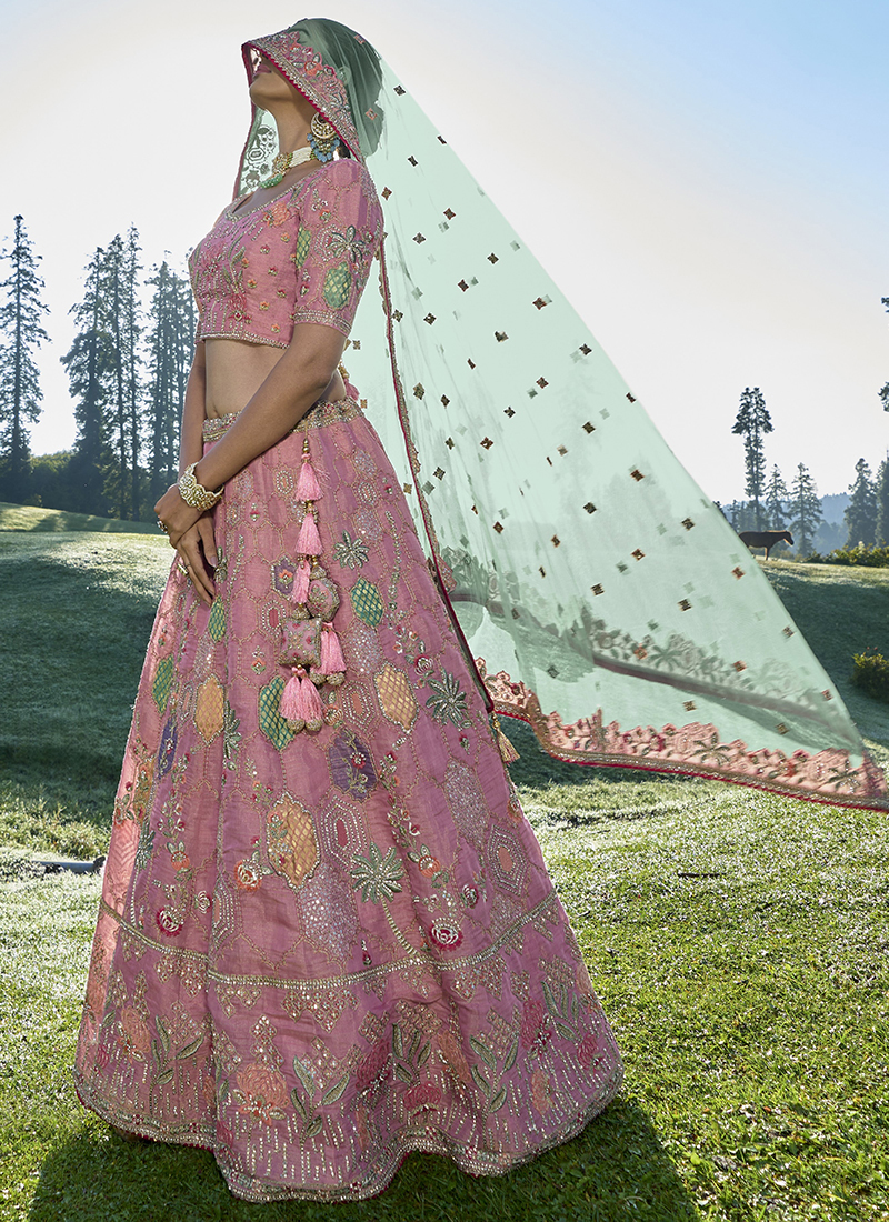 Buy Baby Pink Heavy Net Designer Lehenga Choli Online. – Odette