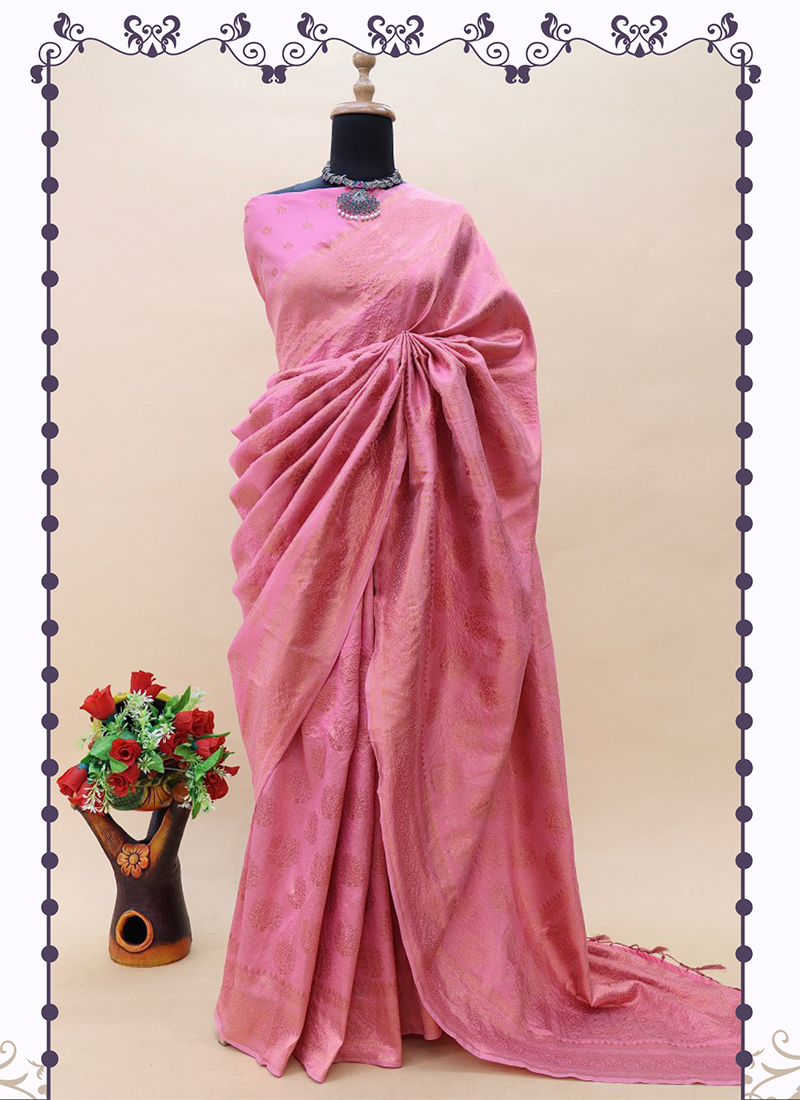 Baby Pink Silk Saree - Kala Kunj Saree Vatika