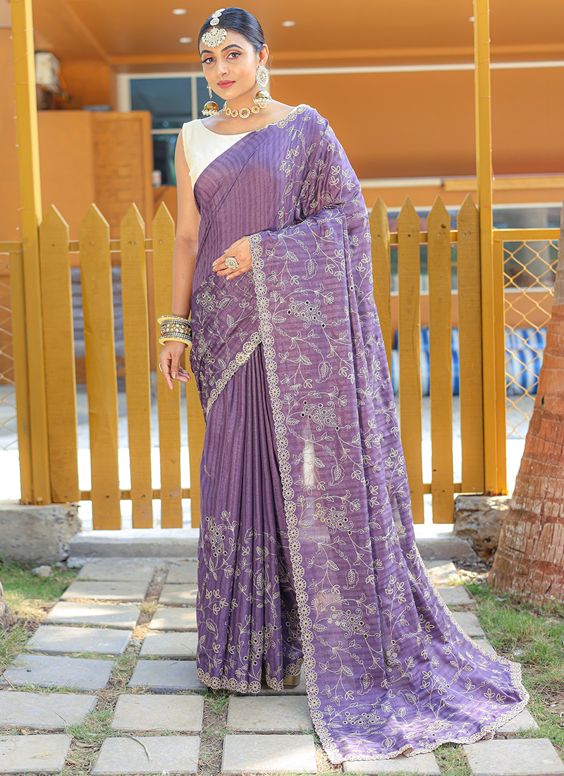 Light Purple Color Resham Embroidered Satin Silk Saree for Bridesmaid at Rs  6445.00 | Embroidered Silk Sarees | ID: 2851941540488