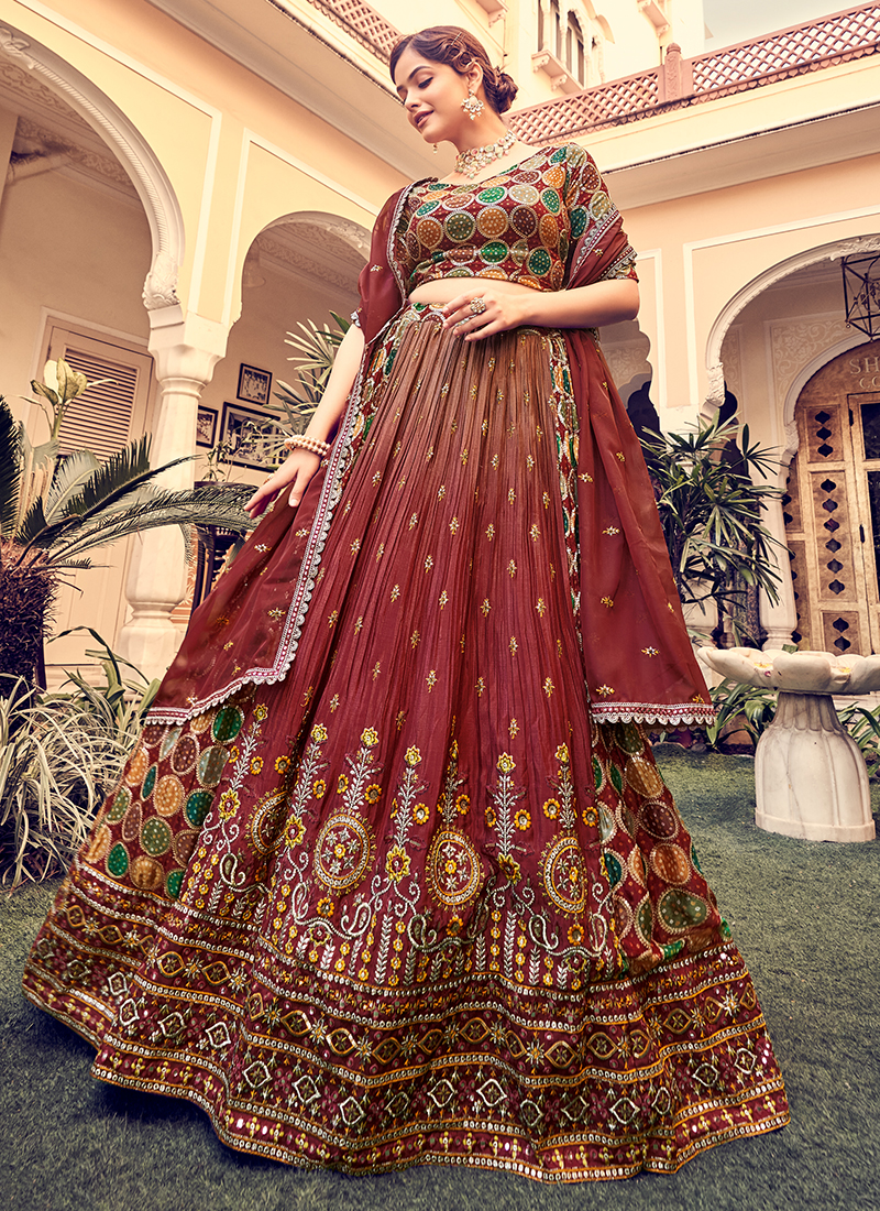 Maroon silk 2025 lehenga choli