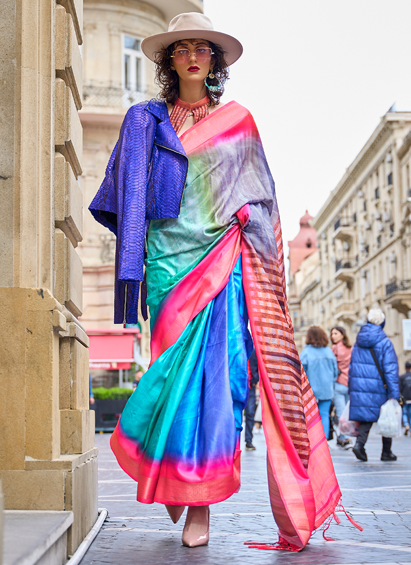 Multi-colors Based Beautiful Body With Zari Border tussar silk saree –  Dailybuyys