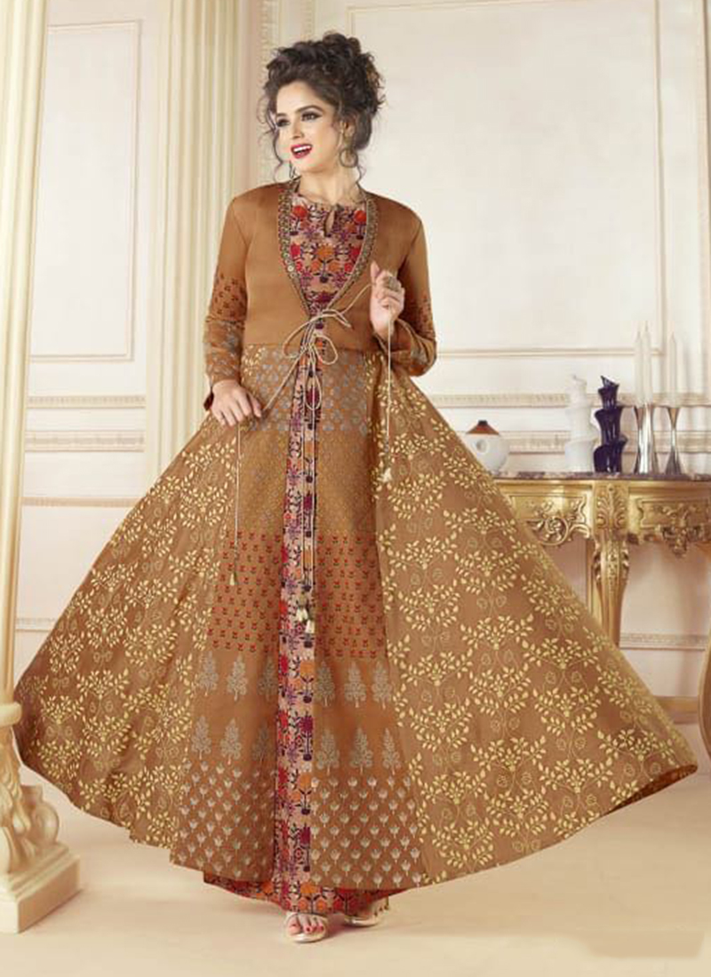 Aayaa9 Pure Chanderi Wholesale Digital Printed Gowns 4 Pieces Catalog  Catalog