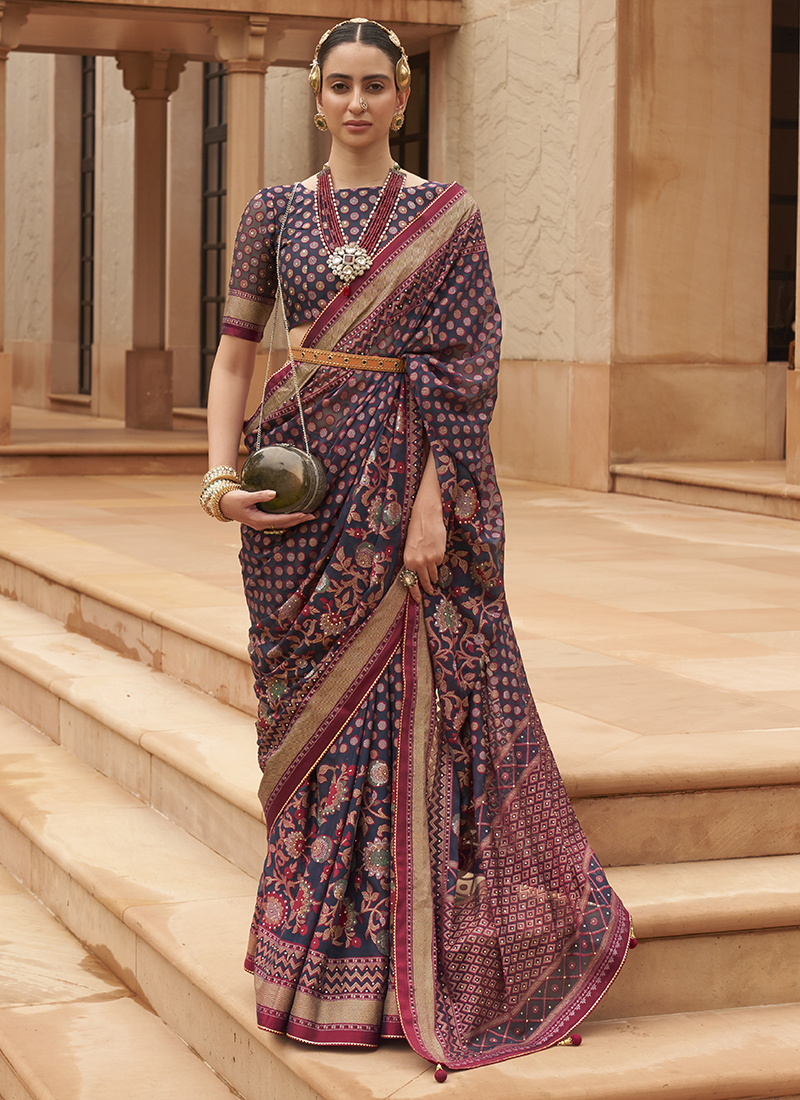 Buy WOMANS PRINTED BRASSO SAREE WITH BLOUSE PIECE Online In India At  Discounted Prices