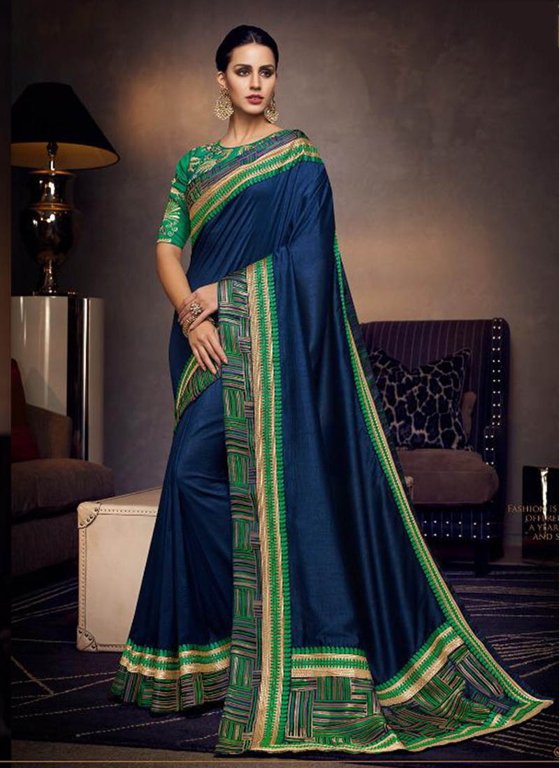 7644-Silk Linen Plain Saree with contrast border and attached Running –  Indiehaat.com