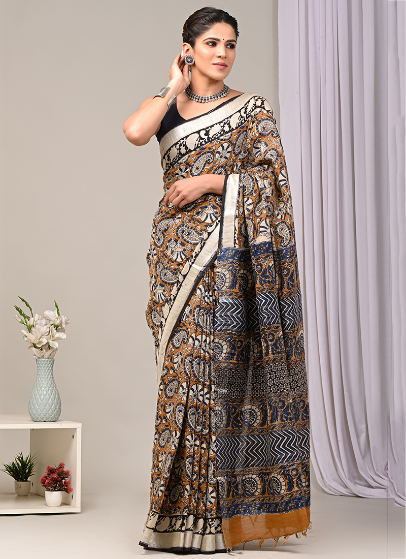 Buy Black Pure Bagru Printed Kota Cotton Saree-UNM75404 Online at  Unnatisilks.com|UNM75404