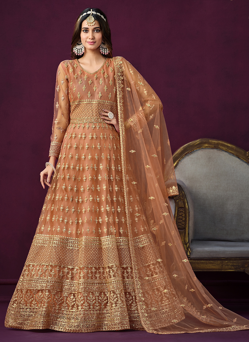 Anarkali Toe Length Suit Indian Wear Gown Dress with Net Dupatta and  Chudidar | eBay