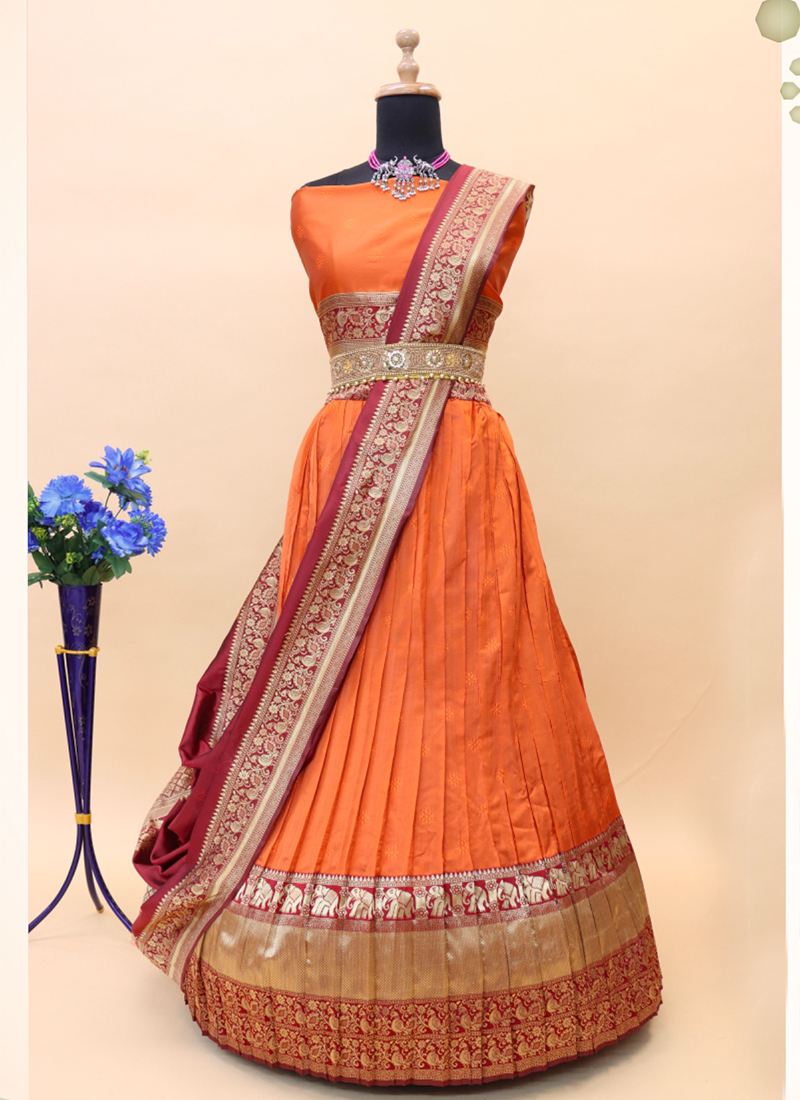 Multicolored kanchi pattu lehenga by Deepthi Ganesh