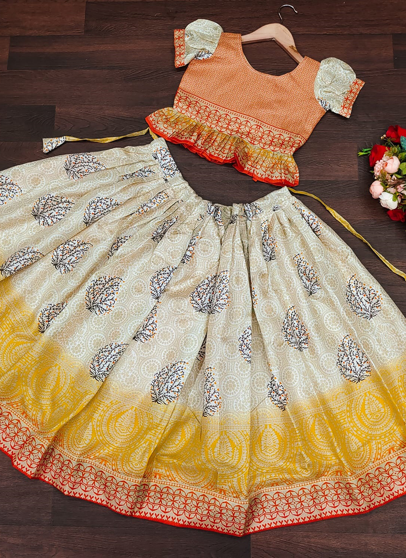 NEUDIS Kids Orange Regular Fit Lehenga Cholis