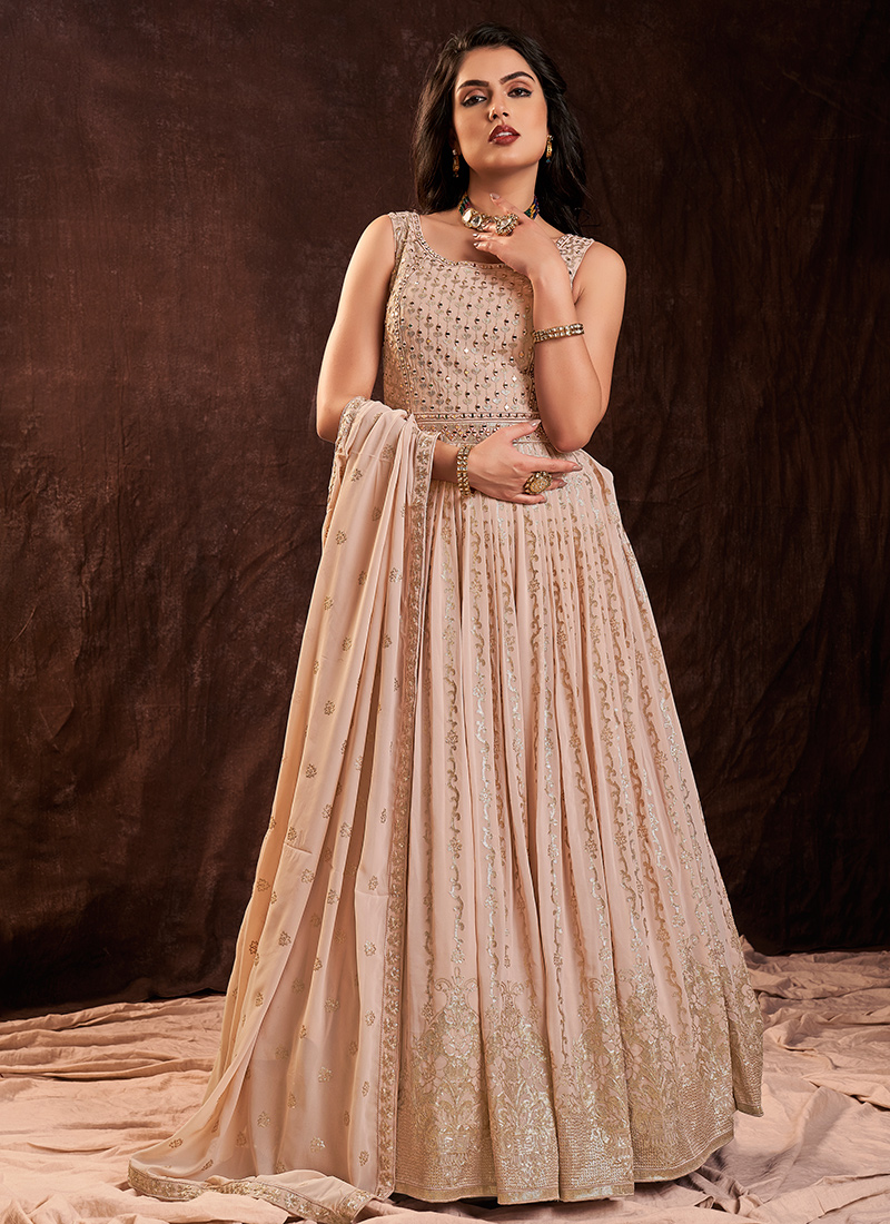 Peach Color Party Wear Designer Gown With Dupatta :: ANOKHI FASHION