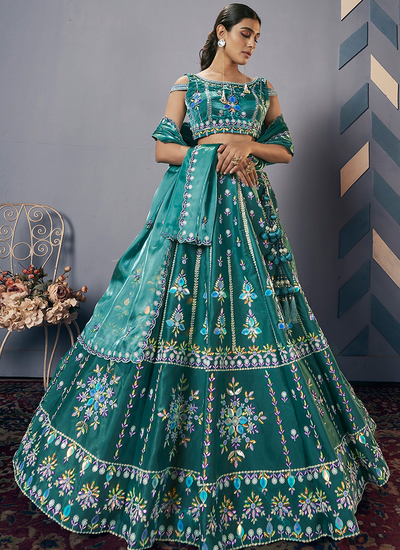 Buy Green Silk Embroidered and Hand Work Readymade Lehenga Choli