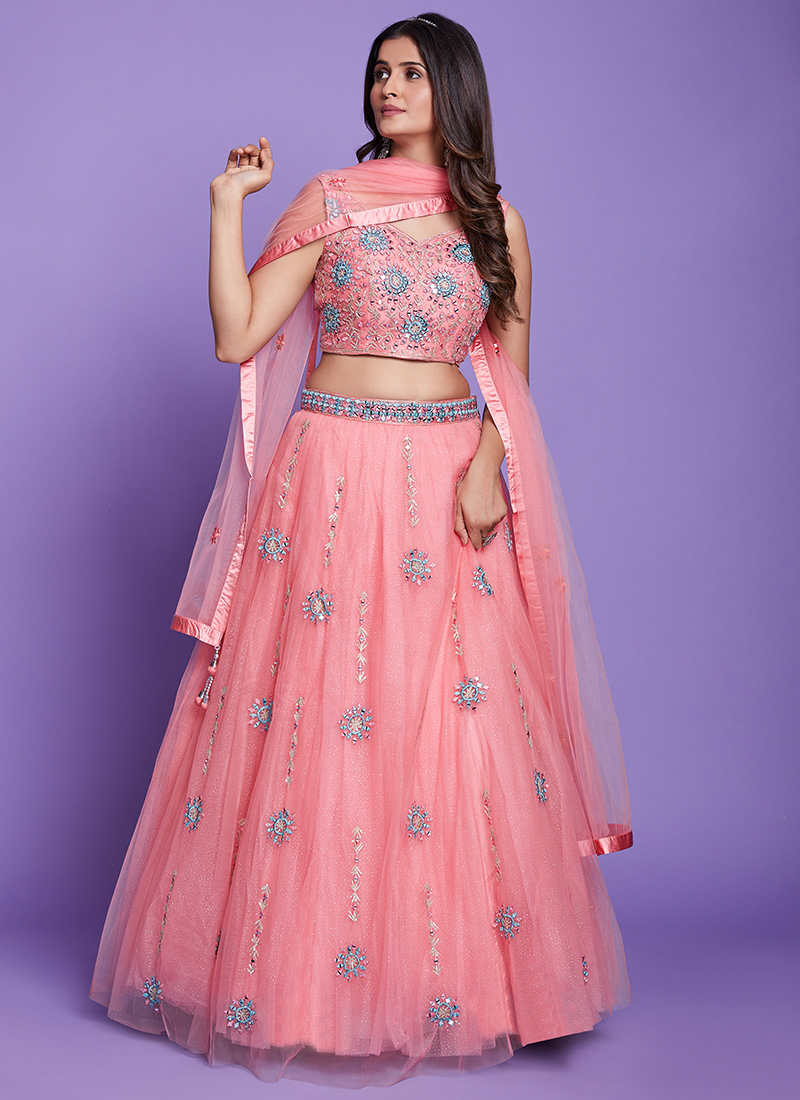 Baby pink mirror and mukaish work lehenga set available only at Pernia's  Pop Up Shop. 2024