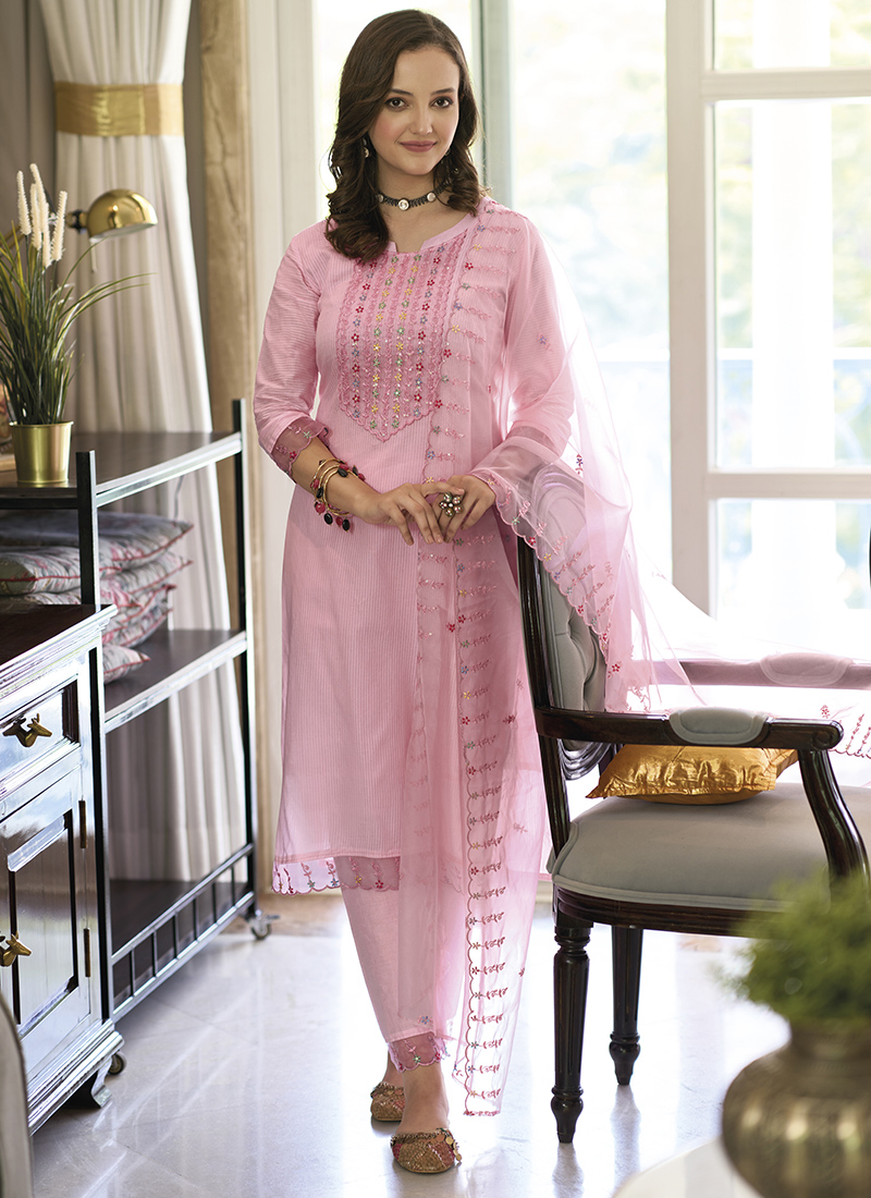 Net Salwar Suit in Pink