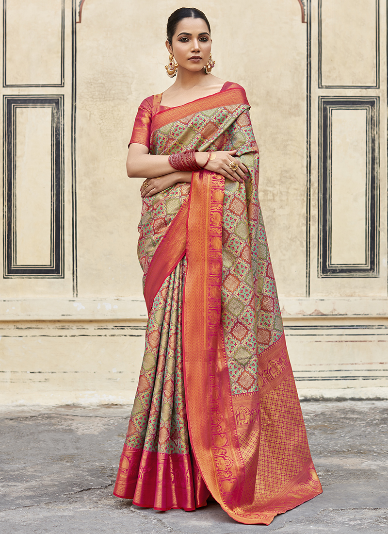 Rani Pink Colour, Kanchipuram Bridal Silk Saree. – Pulimoottil Online