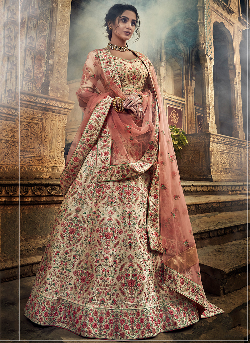 Indian bridal wear illustration Banarasi silk fabric lahenga in dual  colour shade matched with silk zardosi work top Inspiration from   Instagram