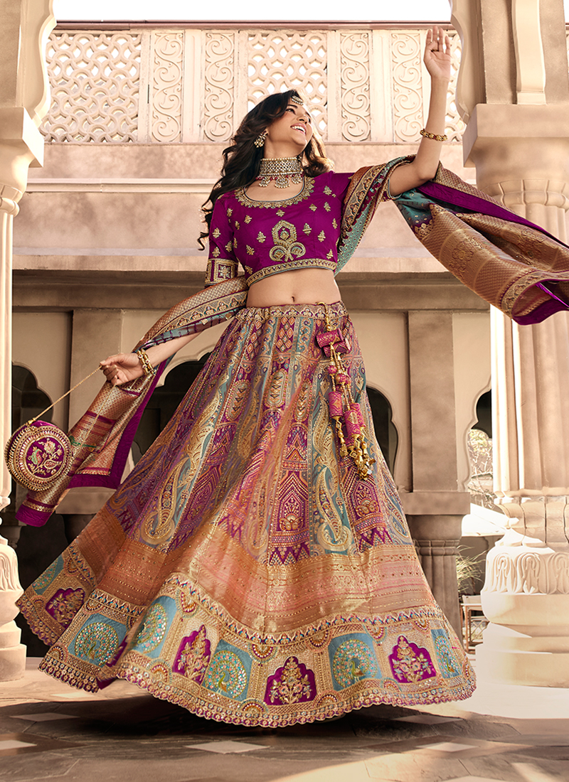 LIRIL BANARASI SILK LEHENGA WITH ZARI WORK FOR WOMEN - HALFSAREE STUDIO -  4213898