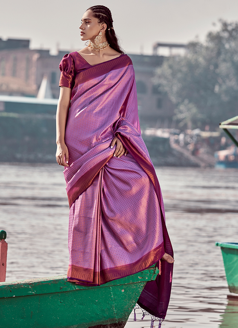 Pink Poly Silk Saree With Blouse 239132 | Saree, Silk sarees, Festival wear
