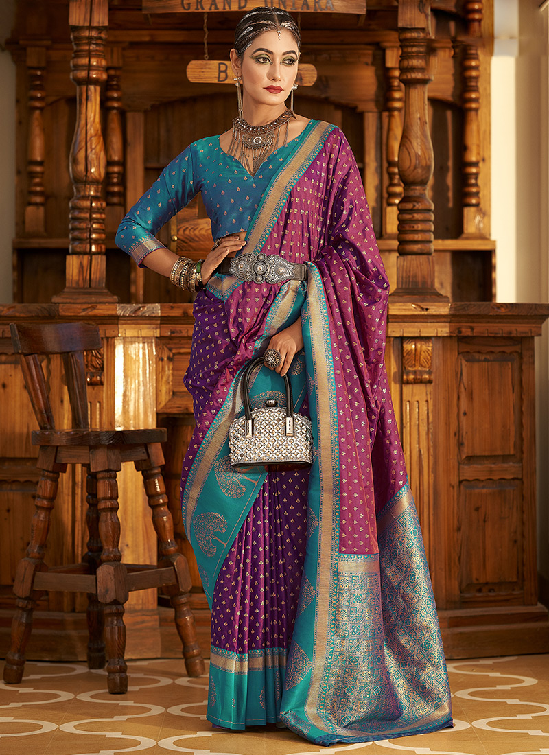 Prodigal Purple Paithani Silk Saree With Piquant Blouse Piece –  LajreeDesigner