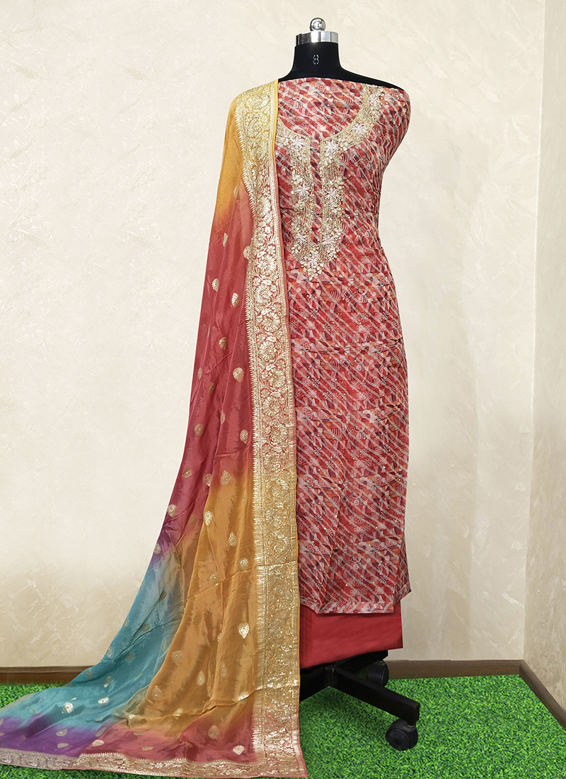 Buy Pink Hand Work Georgette Punjabi Dress Material Online