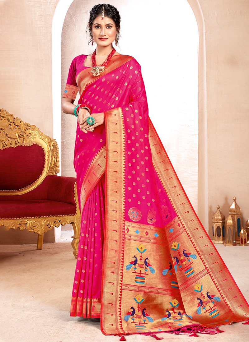 Pink Color Bandhani paithani Soft Silk Saree – Ennayou.com