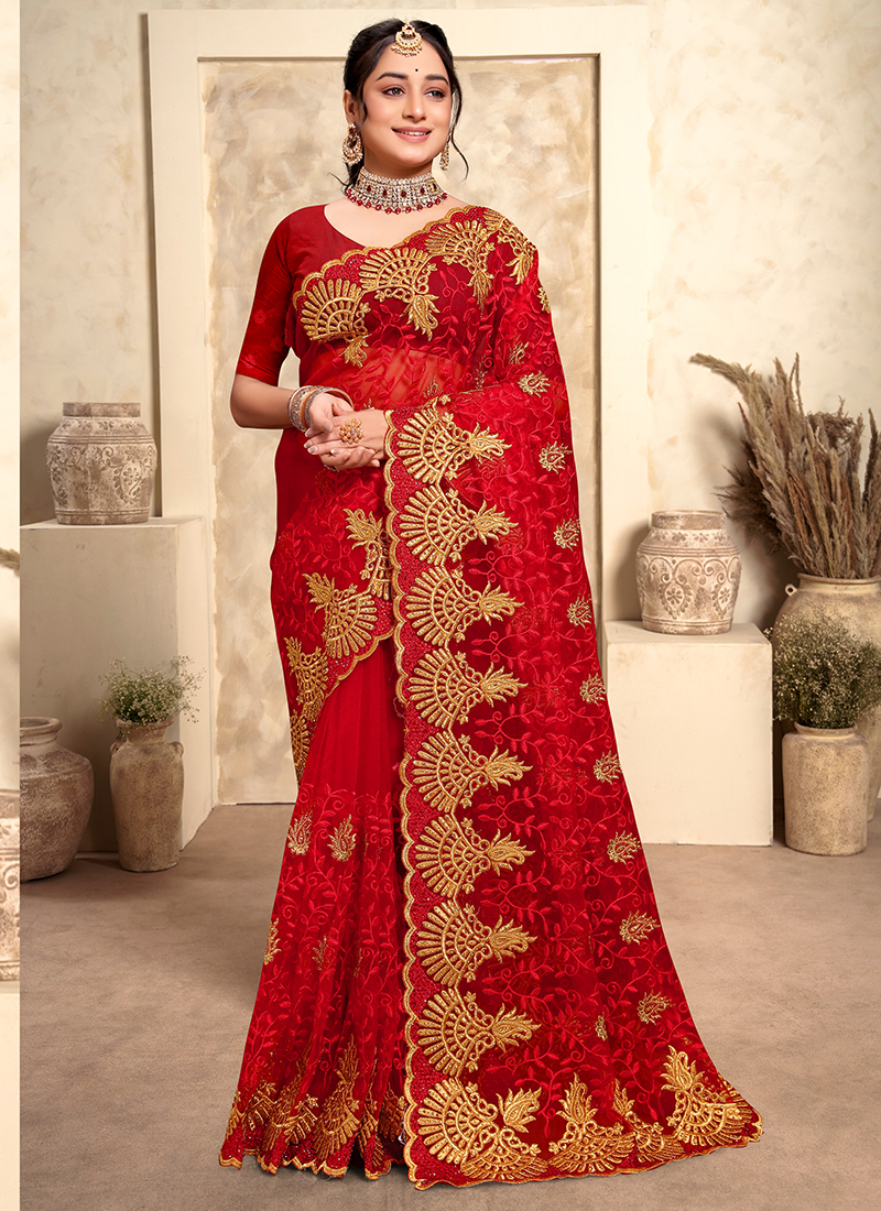 Embroidery Work Net Saree