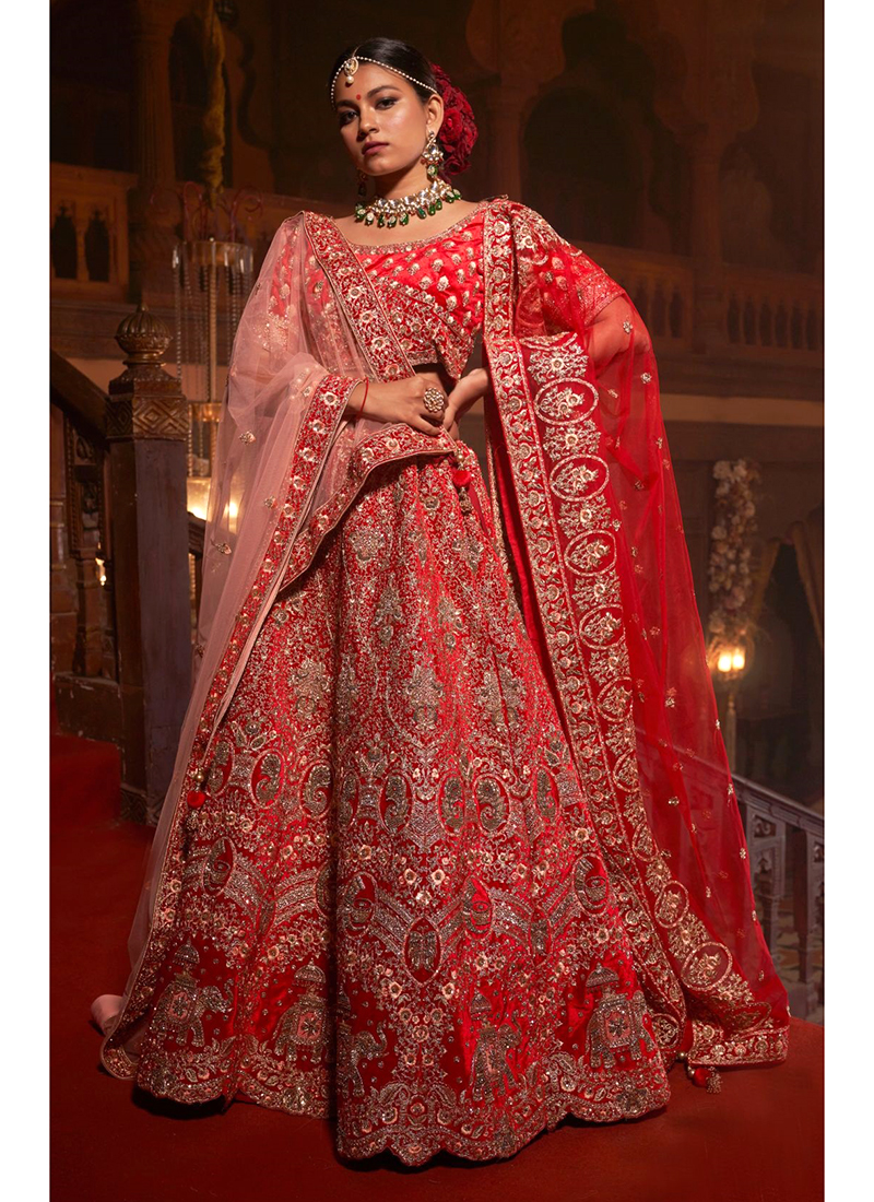 Velvet Bridal Lehenga With Embroidery Work - Gajiwala