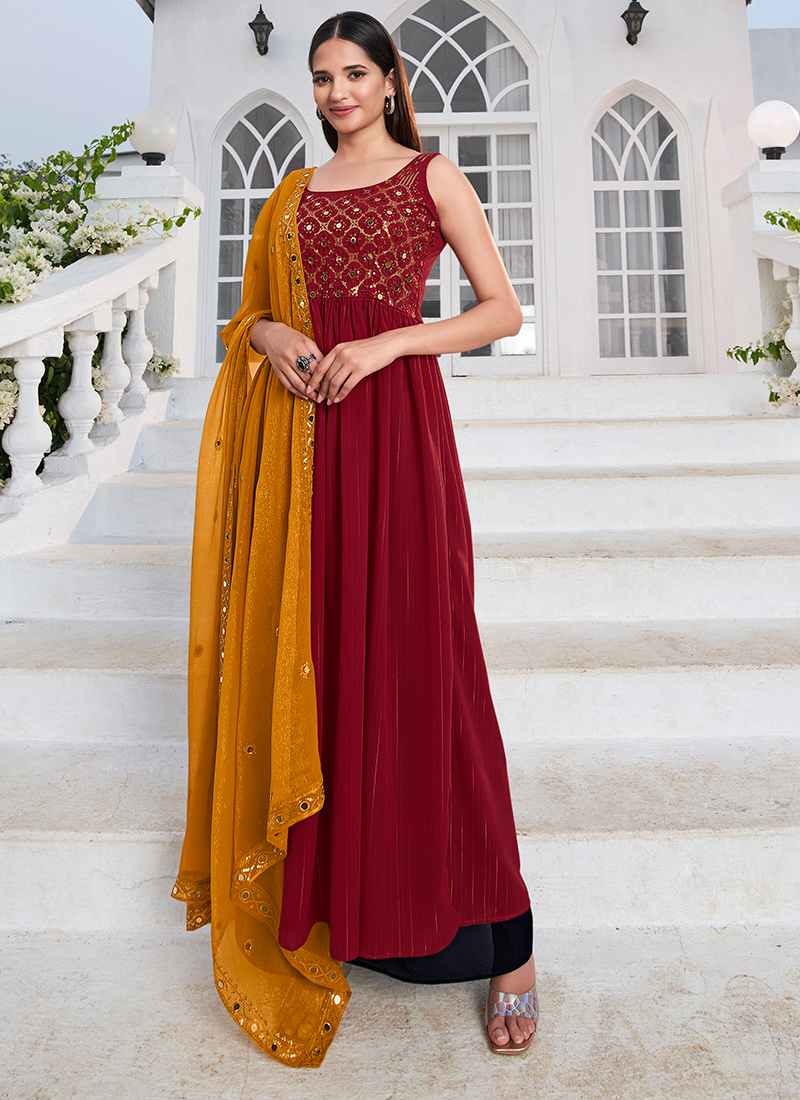 Buy Beautiful Maroon Gown Dress with Dupatta (Small, 2) Maroon at Amazon.in